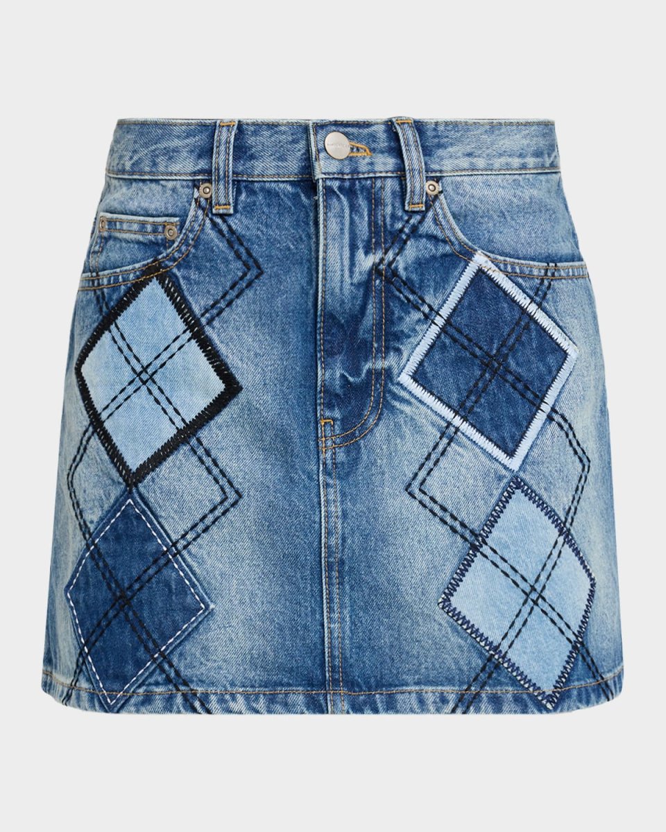 Argyle Patchwork Denim Mini Skirt